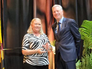 WMDT General Manager Stephanie Willey accepts the Large Business of the Year Award from David Ryan, Salisbury Wicomico Economic Development (1)